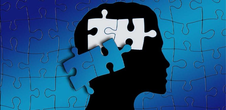 A graphic of puzzle pieces and a person's head.