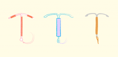 Drawings of three different IUDs